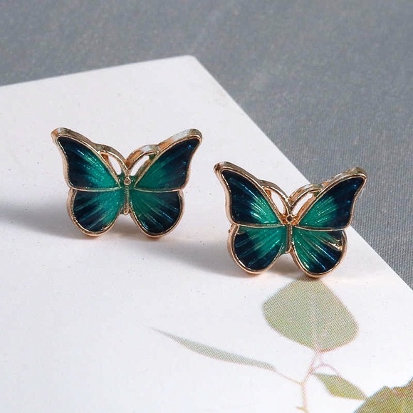 Any 2/$20! Gold, Blue & Green Butterfly Stud Earrings - Picture 4 of 8